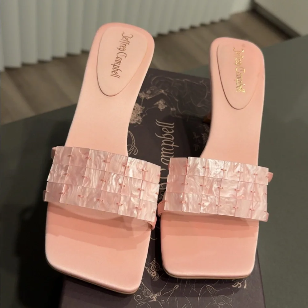 Jeffrey Campbell Abalone-Inspired Square Toe Heels Sandals 7